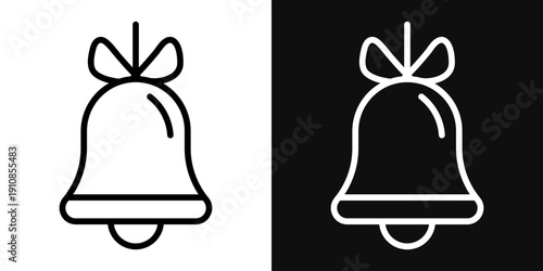 Christmas bells icons set in black and white thin line stroke