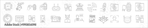 technology icon set in flat outline style for digital and innovation concepts.