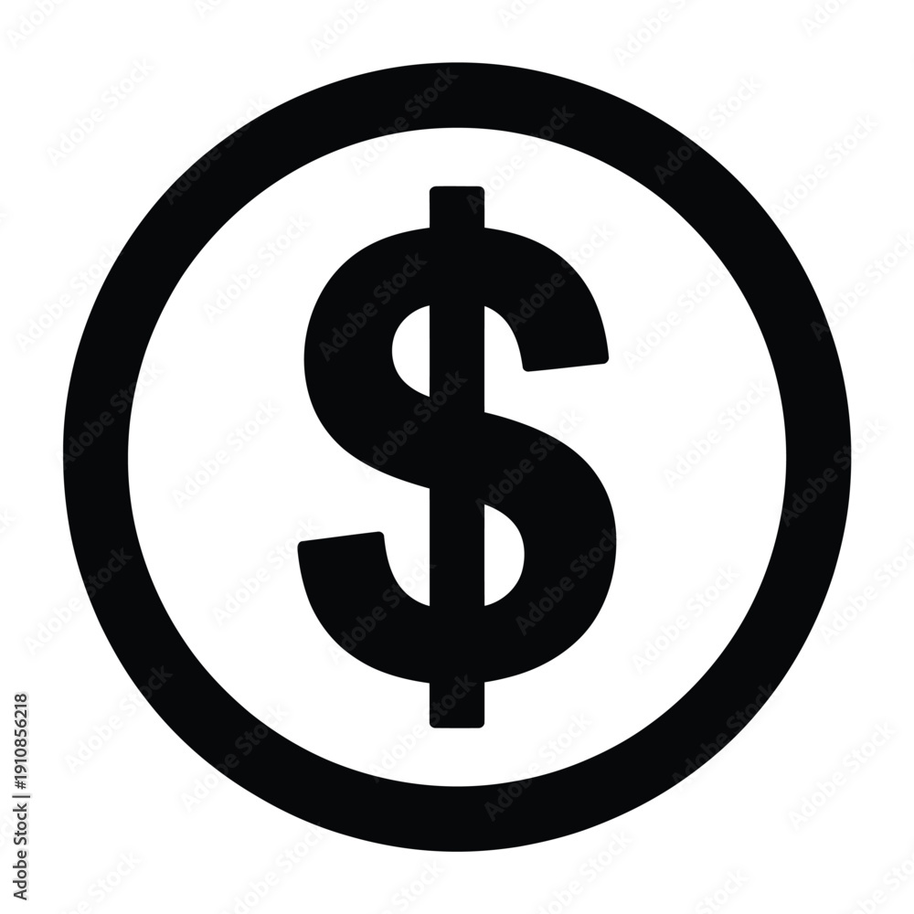 Obraz premium Simple black and white illustration of a dollar sign within a circle