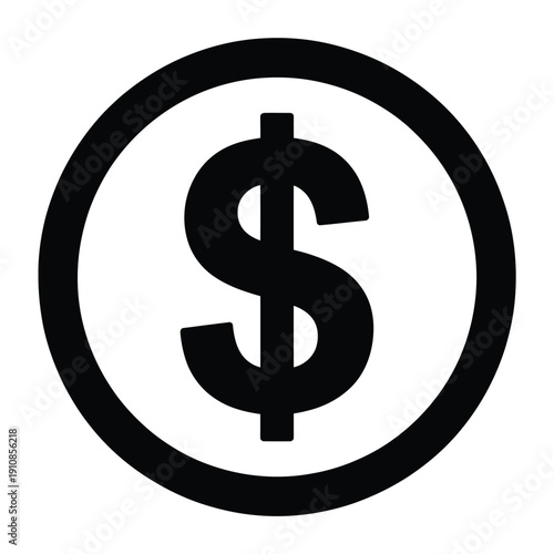 Simple black and white illustration of a dollar sign within a circle