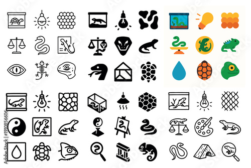 Reptile icons: snakes, lizards, amphibians