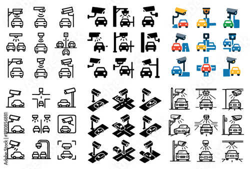 Traffic monitoring icons and security cameras