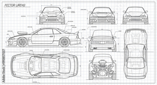 Technical Drawing of Car Design.