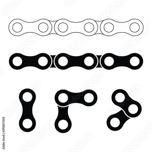 Black and white illustration of bicycle chain links and components