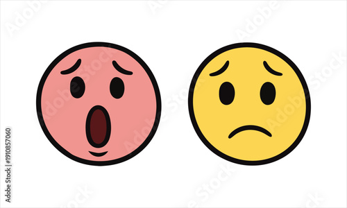 Two Cartoon Faces Expressing Surprise and Sadness Emotions