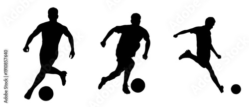 set silhouettes of player playing football in different actions
