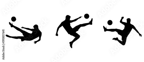 set silhouettes of player playing football in different actions