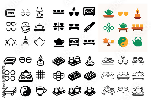Tea ceremony icons collection