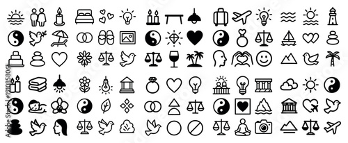 Meditation and travel icon set