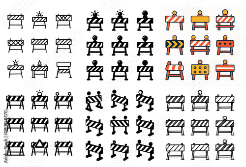 Barrier icons set: construction and safety