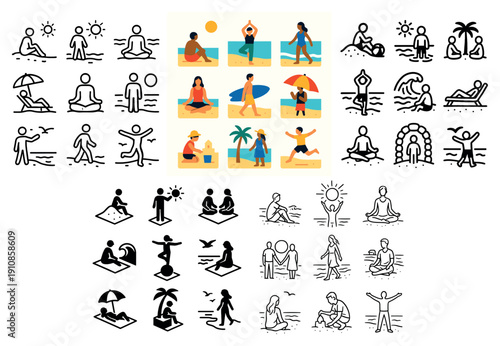 Summer beach illustrations & icons set