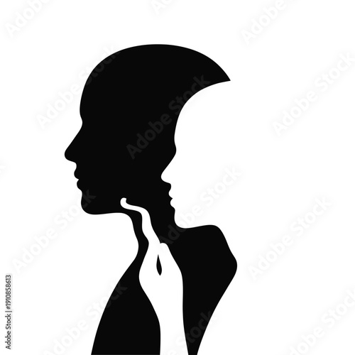 Silhouette of a man s profile revealing a hidden face within