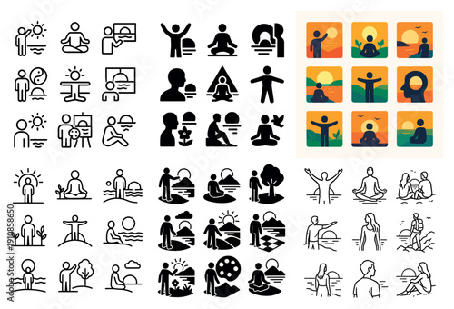 Meditation and wellness icon set