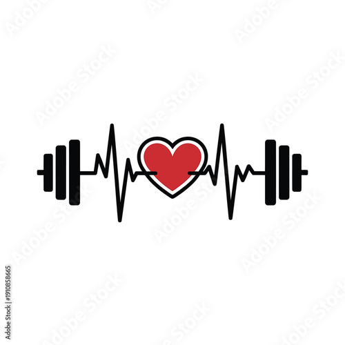 Heartbeat graphic incorporating dumbbells symbolizing fitness and love