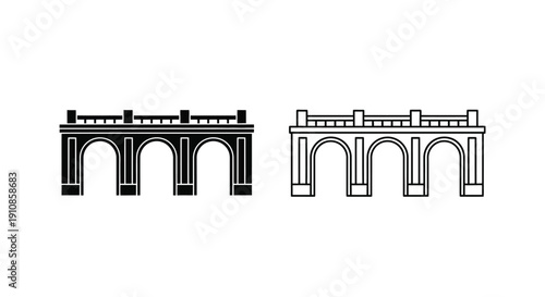 Linear depiction of two triumphal arches in black and white