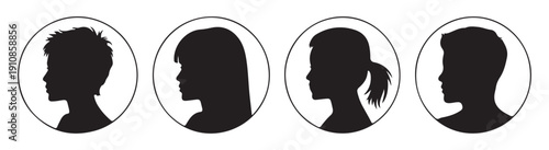 Various people profile silhouettes in circles, modern icons for user profiles and diversity representation
