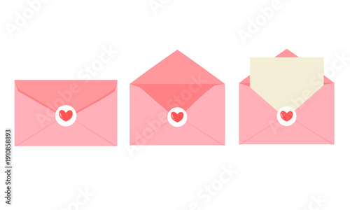 A set of pink enbelope. Opened and folded envelope. Can be used for wallpaper and sticker