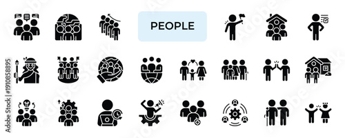 People Icon set Collection in Solid Glyph Style. people, community, society, population, citizen, resident