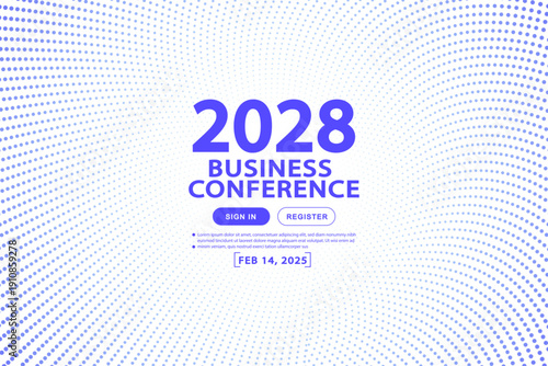 Professional business conference landing page background. Corporate event banner with blue halftone dot pattern and clean digital UI design for tech summits and seminars.