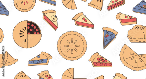 Assorted Pie Illustrations Displayed Together on a Clean Background from a Direct Viewpoint