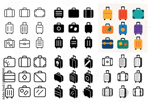 Stylish luggage icons collection