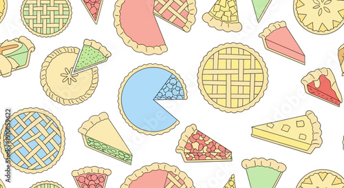 Assorted Pie Slices Displayed Vibrantly Across a Clean Background from a Direct Viewpoint