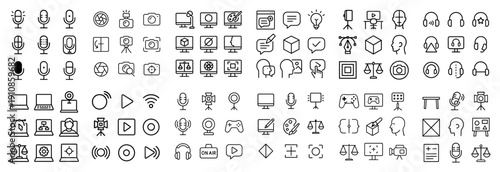 Minimalist media and tech icon set