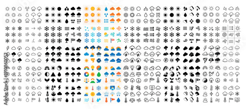 Weather icons collection: sun, cloud, rain, snow