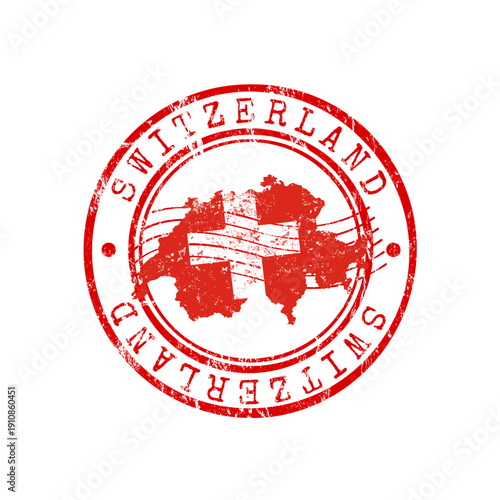 Red grunge rubber stamp with Switzerland map and flag, vector
