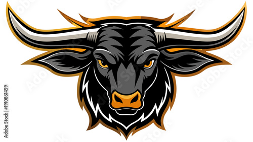 Very beautiful black longhorn silhouette illustration on a white background, featuring bold horned animal graphics suitable for sports team mascot and university branding.
