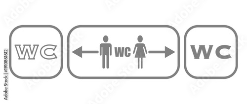 Vector illustration. WC concept. Gray icons. Stylish and modern design for men, women, accessible toilets.