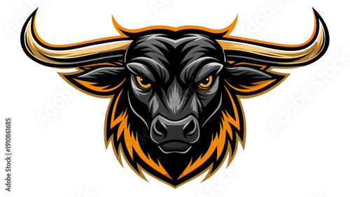 Very beautiful black longhorn silhouette illustration on a white background, featuring bold horned animal graphics suitable for sports team mascot and university branding.
