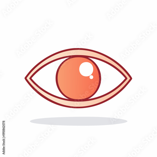 Cartoon eye illustration with coral pupil and red outline