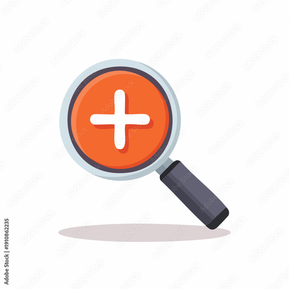 Obraz premium Magnifying glass with plus sign icon for zoom and search.