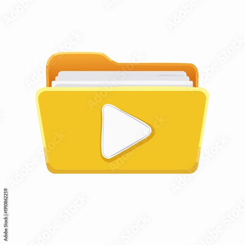 Cartoon folder icon with a play button symbolizing video or multimedia content.