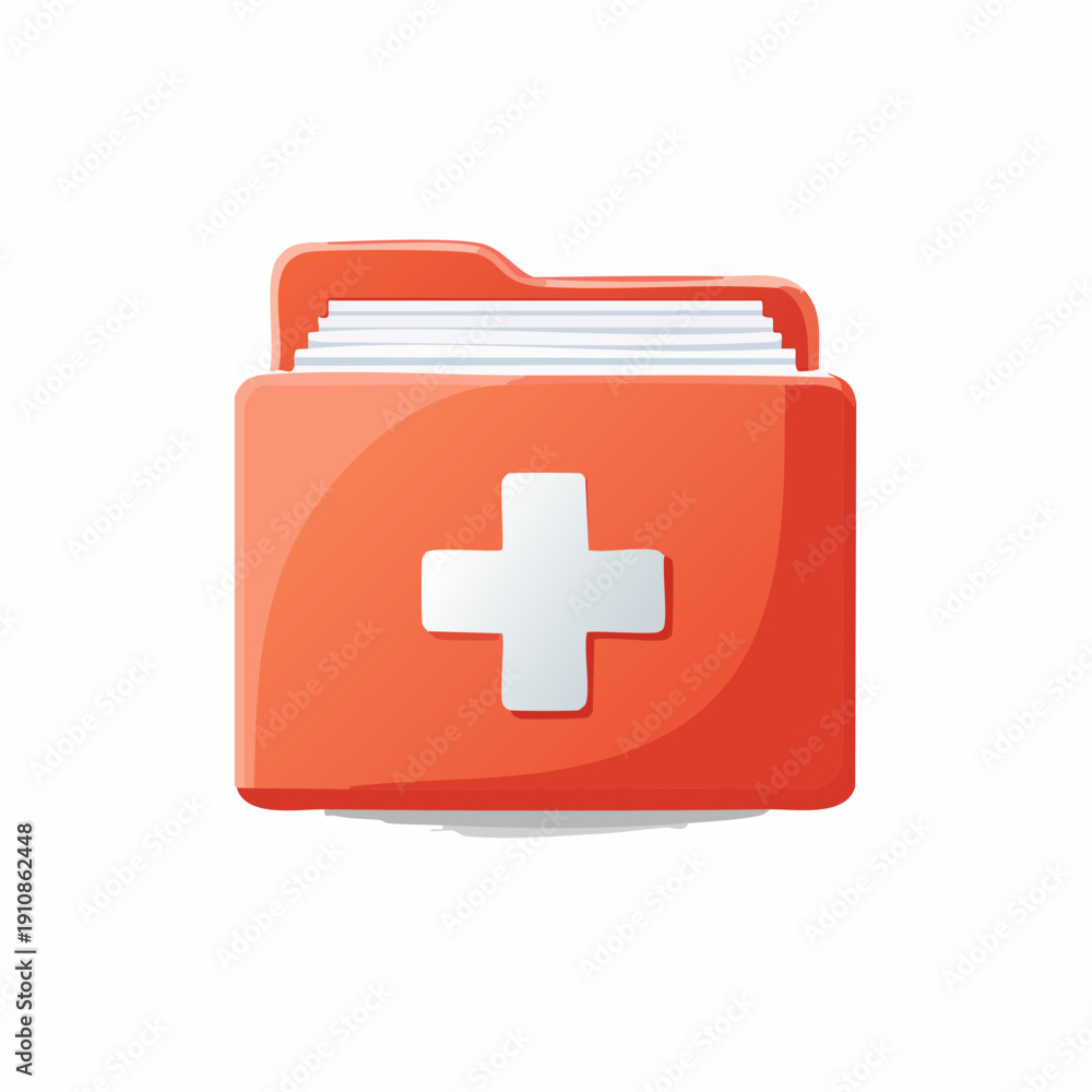 Obraz premium Medical folder with a plus symbol icon with documents.