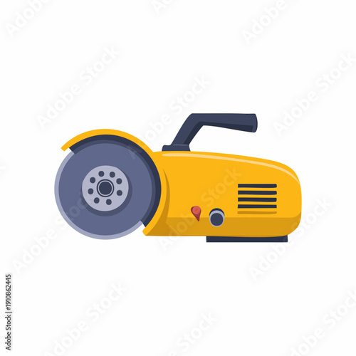 Flat illustration of a yellow electric angle grinder tool isolated