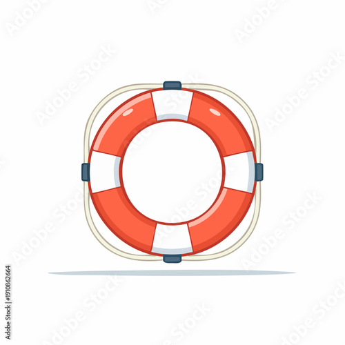 Red life buoy, safety ring graphic, rescue equipment concept.