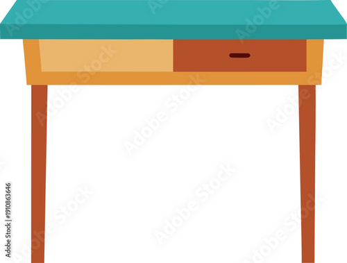 Minimalist wooden desk table with colorful drawers illustration