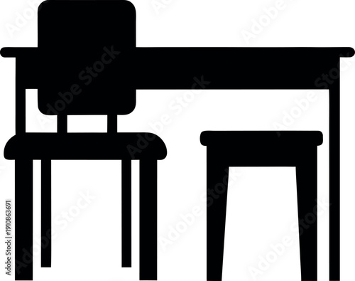 Silhouette desk table with two chairs illustration