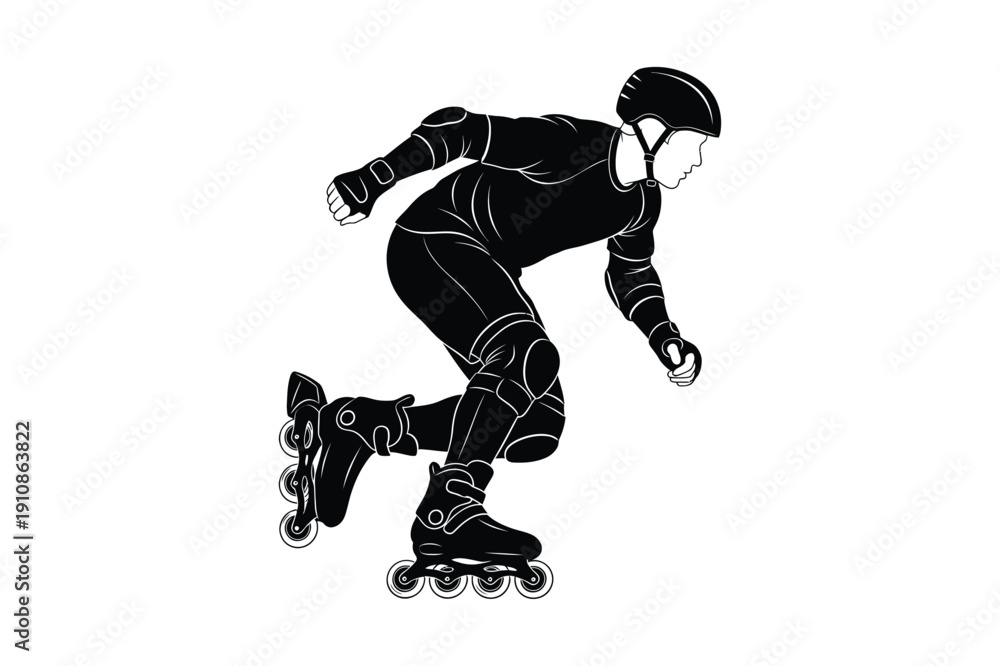 Fototapeta premium Professional inline skater in motion with protective gear 