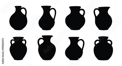 Silhouette collection of ancient amphorae and pottery vessels