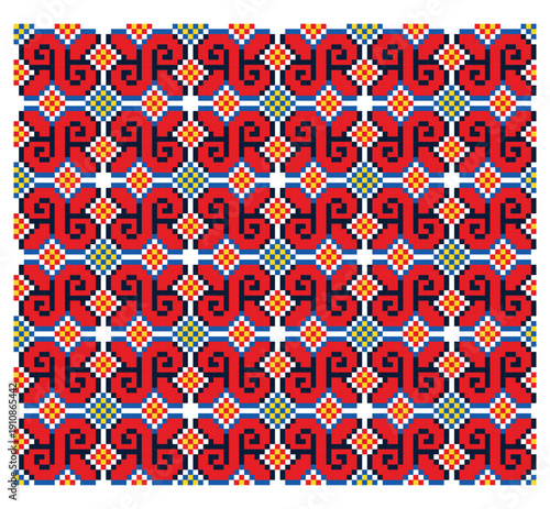 Seamless vector tile ornament with infinity symbol (meander), representing continuity of life in traditional Ukrainian folk art from Dnipro area