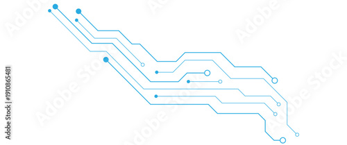 Blue technology circuit board isolated on white background. Dots and lines connection blue circuit design
