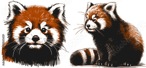 The Playful Ember Red Panda line art drawing sketch vector hand drawn illustration svg