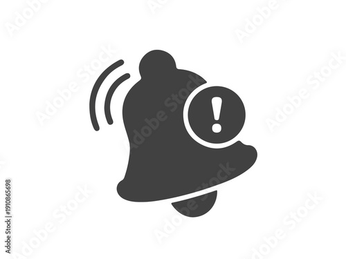 A notification bell icon with alert symbol is shown on a white background