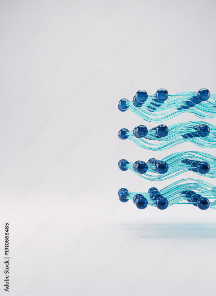Fototapeta premium Elegant blue spheres flow with artistic flair on white minimalist background