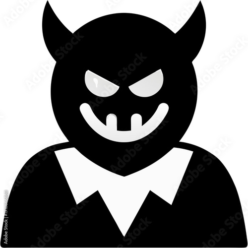 Evil Devil Monster Character Vector Illustration Icon in Flat Black and White Style