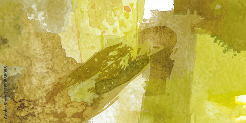 Vintage floral design on aged wallpaper texture with an old wooden door and rusty metal elements featuring a grungy paint roller stroke on a brown antique backdrop