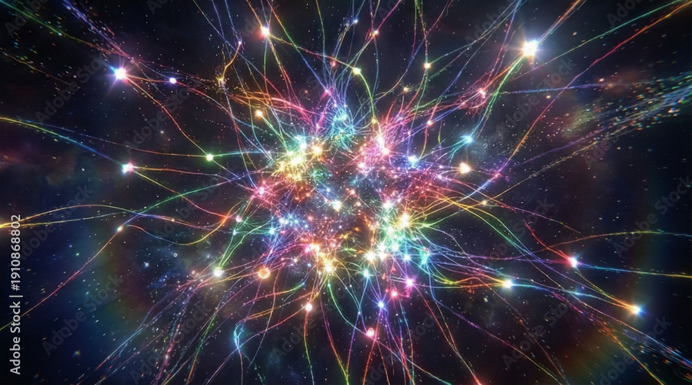 Fototapeta premium Colorful data streams connect in abstract cyberspace with high-quality digital rendering